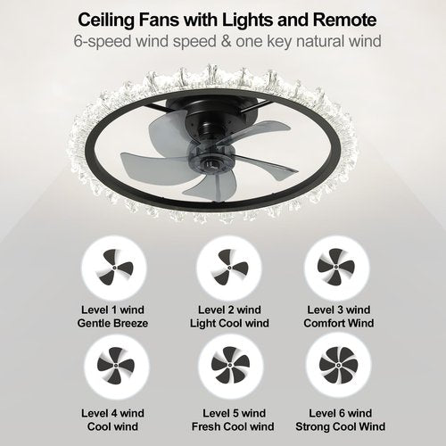 FTZVRD Ceiling Fans with Lights, 24 Inch Ceiling Fan with Light and Remote, Low Profile, Reversible, Dimmable LED, Flush Mount, DC Motor, Fandelier Black Ceiling Fan for Bedroom, Kitchen, Office