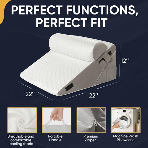 10-in-1 Adjustable Design 3PCS Wedge Pillow for Sleep Apnea, Wedge Pillow for Acid Reflux Relief, Orthopedic Headboard Bed Wedge Pillow for Sleeping, Neck & Back Support for Snoring and Reading
