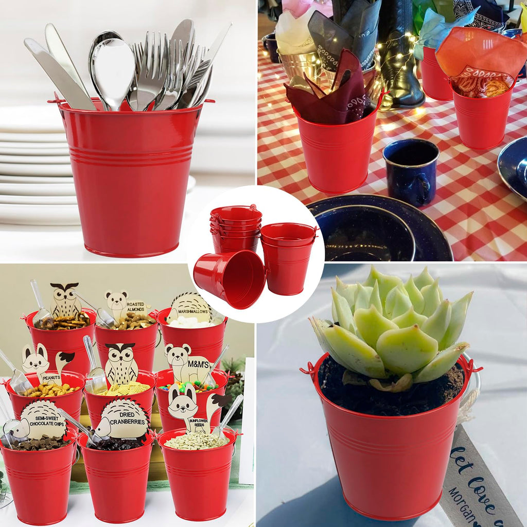 15 Pack 4 Inch Red Iron Pail, Metal Buckets with Handle, Easter Bucket,Pencil Holder and Flower Pots, Used to Carry, Store, or Even Plant, by GENHAKON.