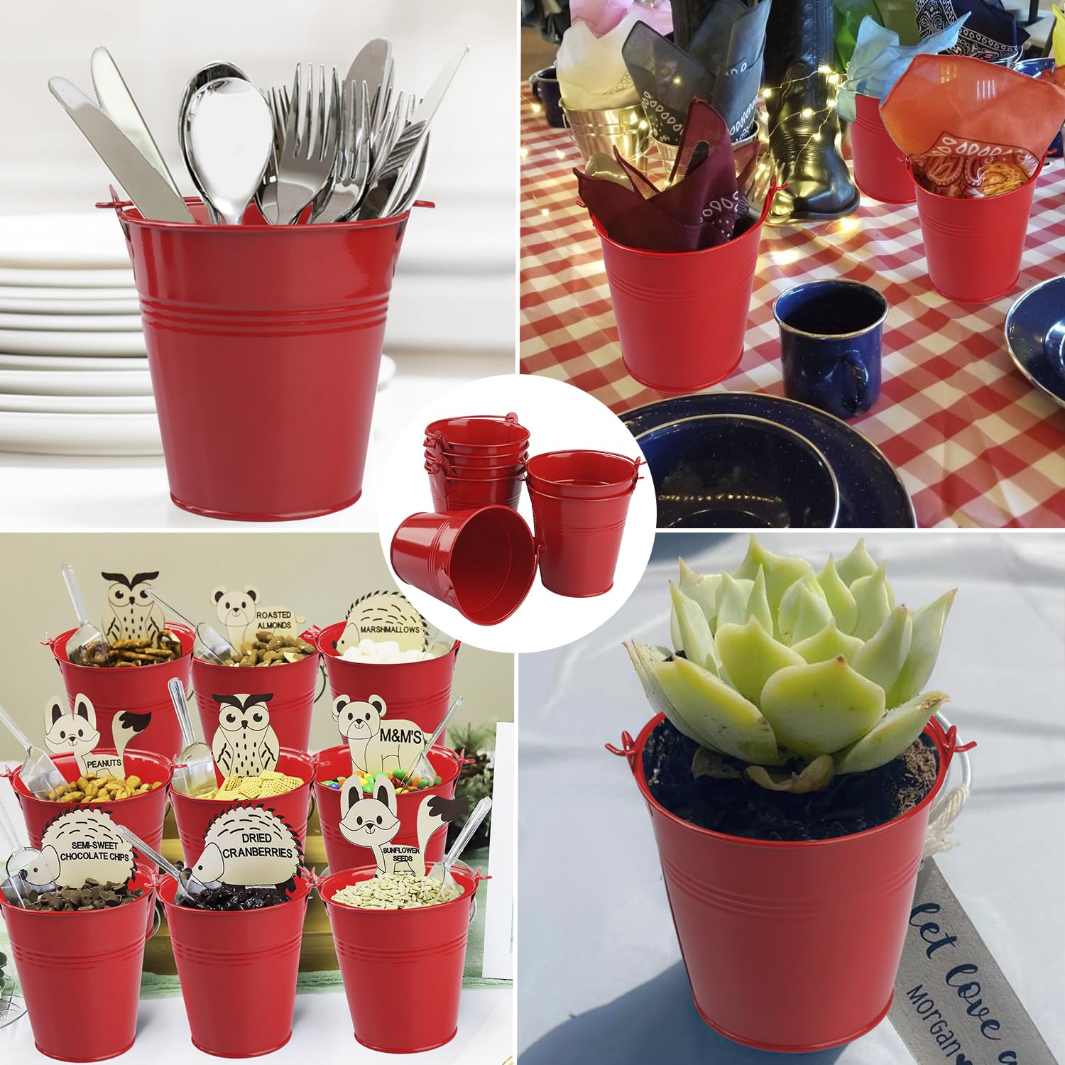 15 Pack 4 Inch Red Iron Pail, Metal Buckets with Handle, Easter Bucket,Pencil Holder and Flower Pots, Used to Carry, Store, or Even Plant, by GENHAKON.