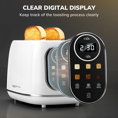 Keenstone 2-Slice Smart Touch Screen Toaster - Retro Stainless Steel with 6 Browning Levels | White
