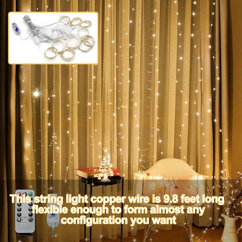 Lemical 300 LED Curtain Lights - 9.8FT x 9.8FT Fairy String Lights with Remote Control | Warm Light for Bedroom & Party Decor