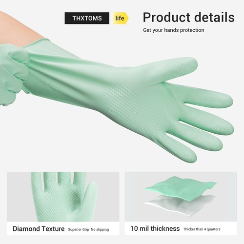 ThxToms 4 Pairs Nitrile Cleaning Gloves, Latex free Reusable Dishwashing Gloves for Women, Kitchen and Bathroom Cleaning, Non-Slip &Flexible, 10 Mil, Colorful, M