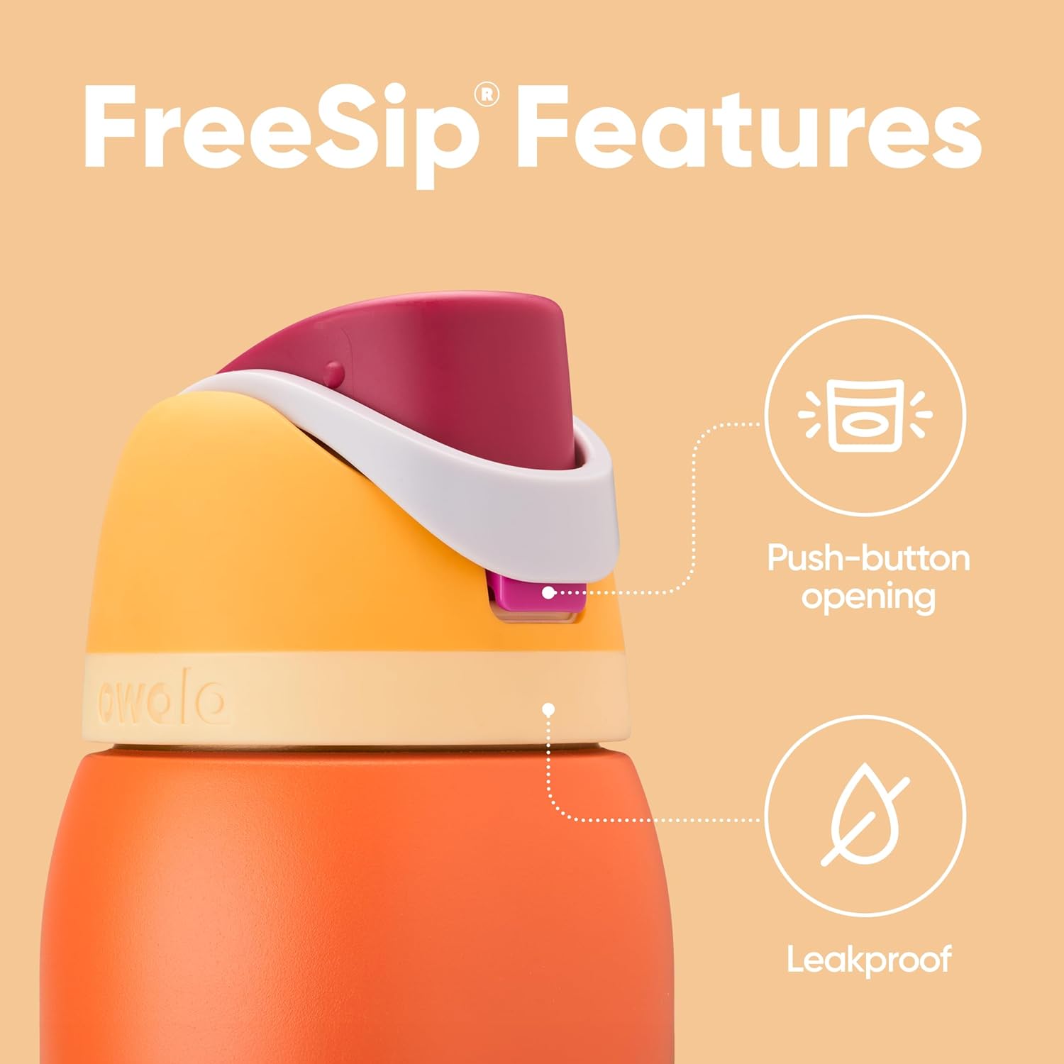 Owala FreeSip Insulated Stainless Steel Water Bottle - BPA-Free, 24 oz, Citrus Crush for Sports & Travel