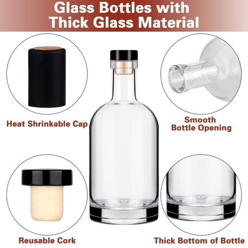Liengoron Wine Bottle 12PCS 375 ML Glass Bottles with Lids 12 oz Clear Glass Bottles with Cork Empty Wine Bottle with Stopper for Beverages Drinks Beer Water Soda