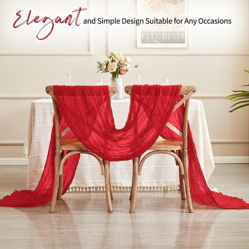 RealBox 28 Pack Red Cheesecloth Table Runner 17x108 Inch Semi Sheer Boho Gauze Cheese Cloth Fabric Table Runners, for Wedding Party Baby Shower Birthday Home Decor Garden Farmhouse