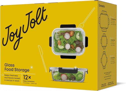 JoyJolt 24pc Borosilicate Glass Storage Containers - Airtight & Freezer Safe Meal Prep Set | Kitchen & Pantry Organization