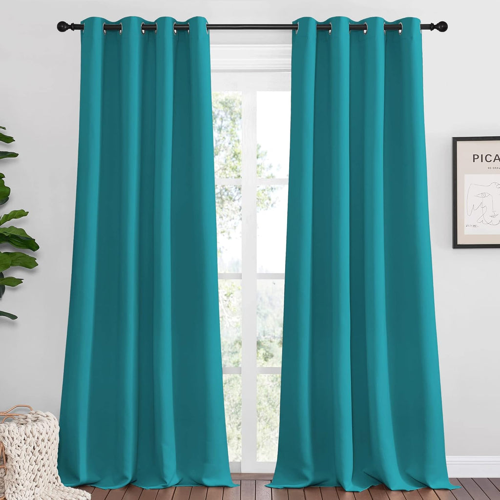 NICETOWN Room Darkening Curtains - Thermal Insulated Grommet Blackout Panels, 108 Inch, Peacock Teal, 2 Pieces
