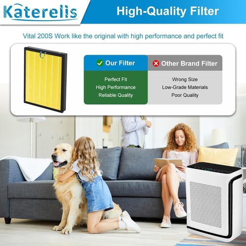 Katerelis 2-Pack Vital 200S Replacement Filter - 3-in-1 Compatible with LEVOIT Vital 200S | Includes Cleaning Brush