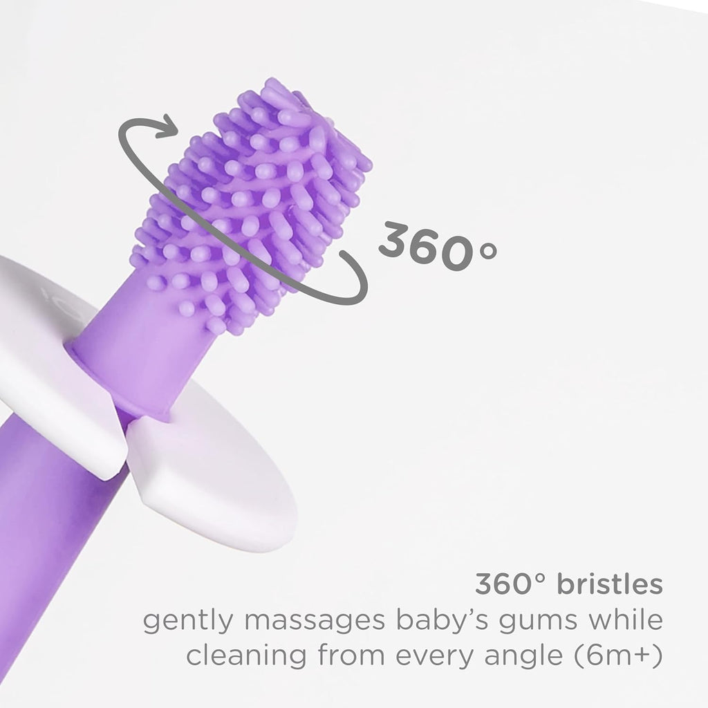Ubbi Grow With Me Toothbrush Set - Silicone Finger Brush & 360° Soft Bristles - Smoothie Purple
