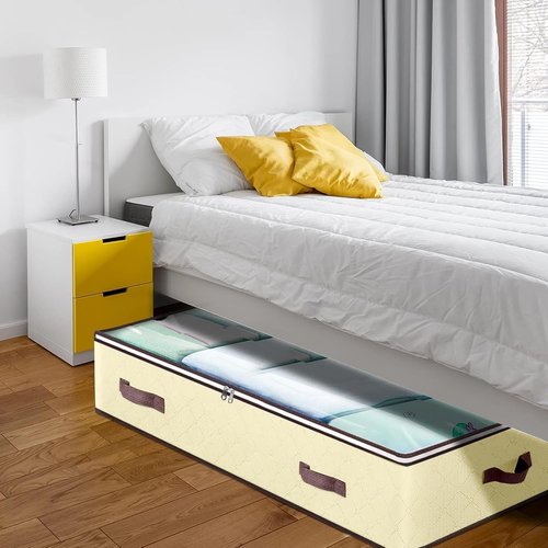 90L Under Bed Storage Containers - Organize Toys & Clothing | Clear Window, 2 Pack Beige