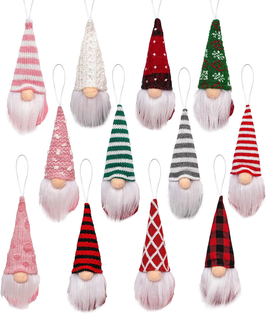 Skiennix Gnome Christmas Ornaments - Set of 3 Plush Santa Gnomes for Holiday Tree Decor | Red