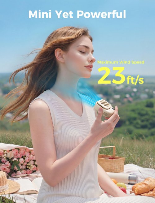 Aecooly Mini Portable Neck Fan, Mighty Hands Free Fan, Magnetic Fit Click 01 USB Rechargeable [10H Max Cooling Time], Personal Battery Powered, Pocket for Travel, Summer, Gifts for Women -Beige