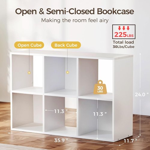 COMHOMA 6-Cube Storage Organizer - Versatile White Bookshelf with Removable Back Panels | Ideal for Home Office & Living Room