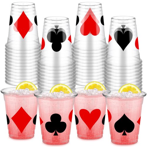 Yaomiao 50 Pcs Casino Theme Cups 12 oz Poker Cups Casino Party Decorations Plastic Las Vegas Disposable Shot Cup Plastic Game Night Decorations for Hot Cold Drink Las Vegas Poker Game Party Supplies