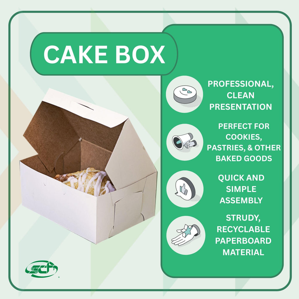 Southern Champion Tray 0903 Premium Clay Coated Kraft Paperboard White Non-Window Lock Corner Bakery Box, 6" Length x 4-1/2" Width x 2-3/4" Height (Case of 250)