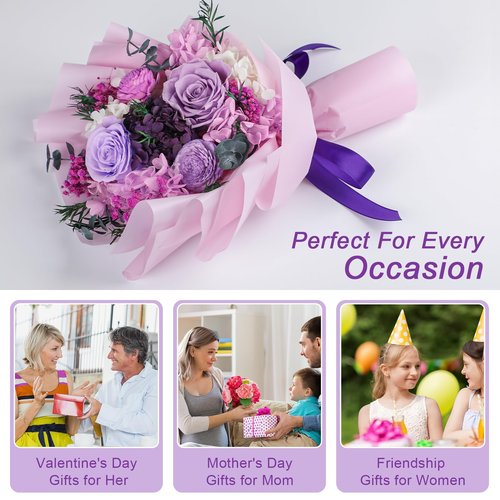 HOTKBO Flowers for Delivery,Preserved Flowers Bouquets - 4 Eternal Purple Roses that Last 2-3 Years,Forever Flowers Gifts for Women Mom Wife, Mothers Day Valentines Anniversary Home Decor