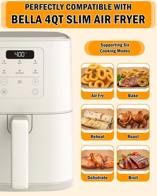 Bella Air Fryer Disposable Paper Liners - 130PC Food Grade Non-Stick Parchment for Easy Cleanup | Rectangle