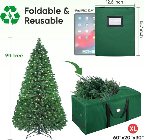 BALEINE Christmas Tree Storage Bag - Heavy Duty 900D Oxford Fabric, Extra Large with Dual Zippers (Green)