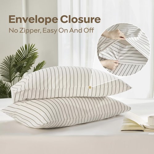 JELLYMONI Striped Duvet Cover Set - Queen Size 100% Cotton - 3PCS White & Grey Vertical Stripes Bedding - Hidden Zipper Closure & 8 Corner Ties - Breathable Comforter Cover for Bedroom