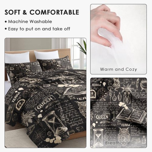 WeCozy Twin Size Comforter Set with Pillowcase, Gothic Goth Bat Chemistry Science Dark Academia Medieval Soft 2 Pcs Bedding for Kids and Adults Bedroom Bed Decor