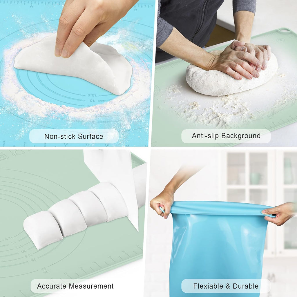 Sky Blue Silicone Baking Mat - Versatile Dough Rolling & Pastry Mat for Pizza, Pie, Macaron, Bread (24"×16")