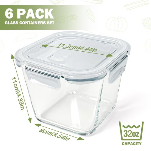 Glass Soup Containers with Lids 32 oz, 4 Cup Glass Storage Containers, Tall Borosilicate Glass Food Storage Containers for Lunch, Ice Cream, Travel and Deli, Soup Freezer Safe Containers with Lids