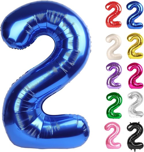 Metallic Blue Number 2 Balloon - 40 Inch 2nd Birthday Decoration for Boys & Girls