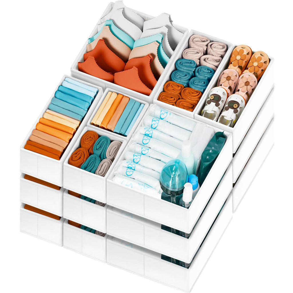 【FAMILY PACK】Drawer Organizer Clothes, 20 Pack Dresser Organizer Bins for Baby Clothes - Underwear Bra Sock Organizer - Fabric Closet Organization and Storage Dividers for Nursery Bedroom Dorm
