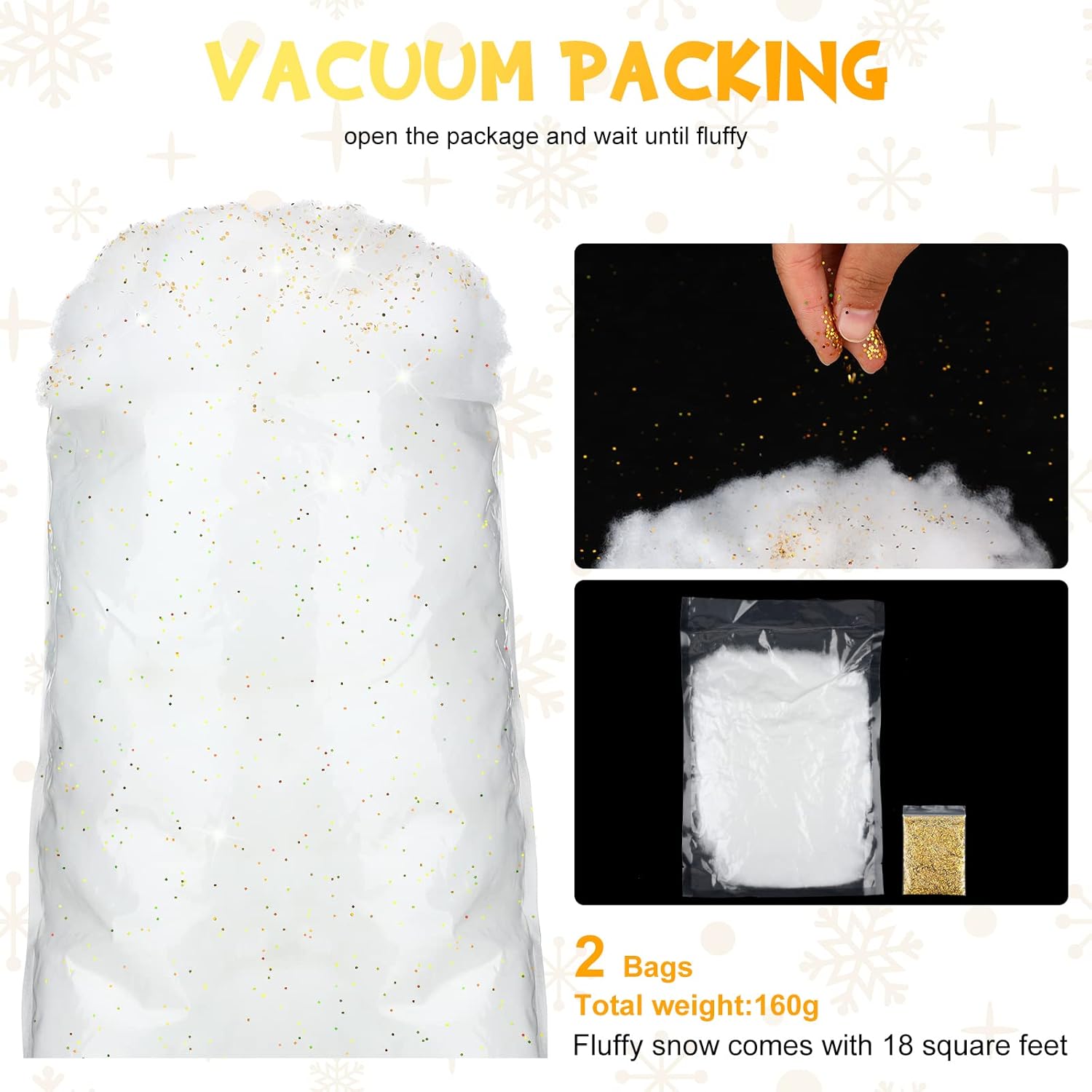 Sumind Winter Fake Snow Decoration - Fluffy Artificial Cotton Fiber for Crafts & Christmas Decor | Glitter Gold