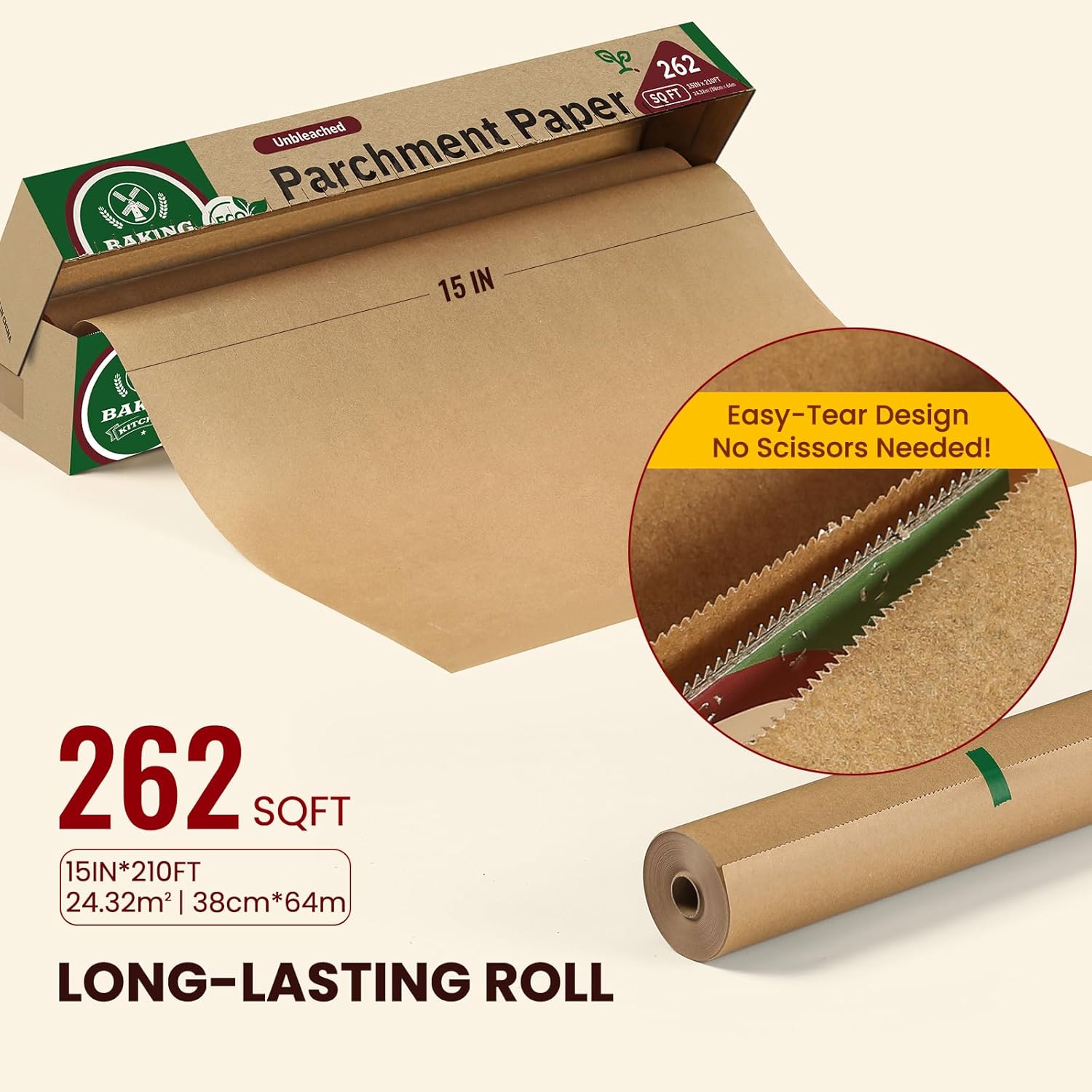 Unbleached Parchment Paper Roll by [Brand Name] - 15in x 210ft, Non-Stick, 450°F Safe for Baking & Cooking