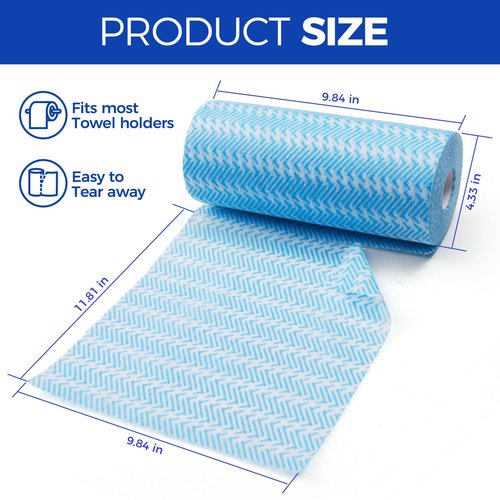 Peachicha Disposable Cleaning Rolls Reusable Cleaning Cloths Dry Kitchen Towels Dish Cloths Handi Wipes 2 Roll, Total 200 Pcs, Blue