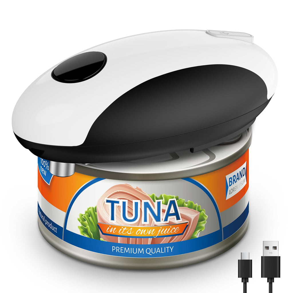 USB Rechargeable Electric Can Opener - Battery Operated, One Touch Auto Operation, Magnetic Lid Holder & Smooth Edge Cutting, Cordless & Hands Free Tin Opener for Seniors, Works with All Standard Cans