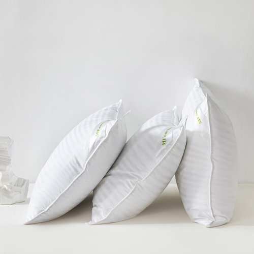 MFourbed Goose Down Feather Pillows Stripe White Bed Pillow for Sleeping,100% Cotton Fabric Good for Side and Back Stomach Sleeper Standard Size 1 Pack