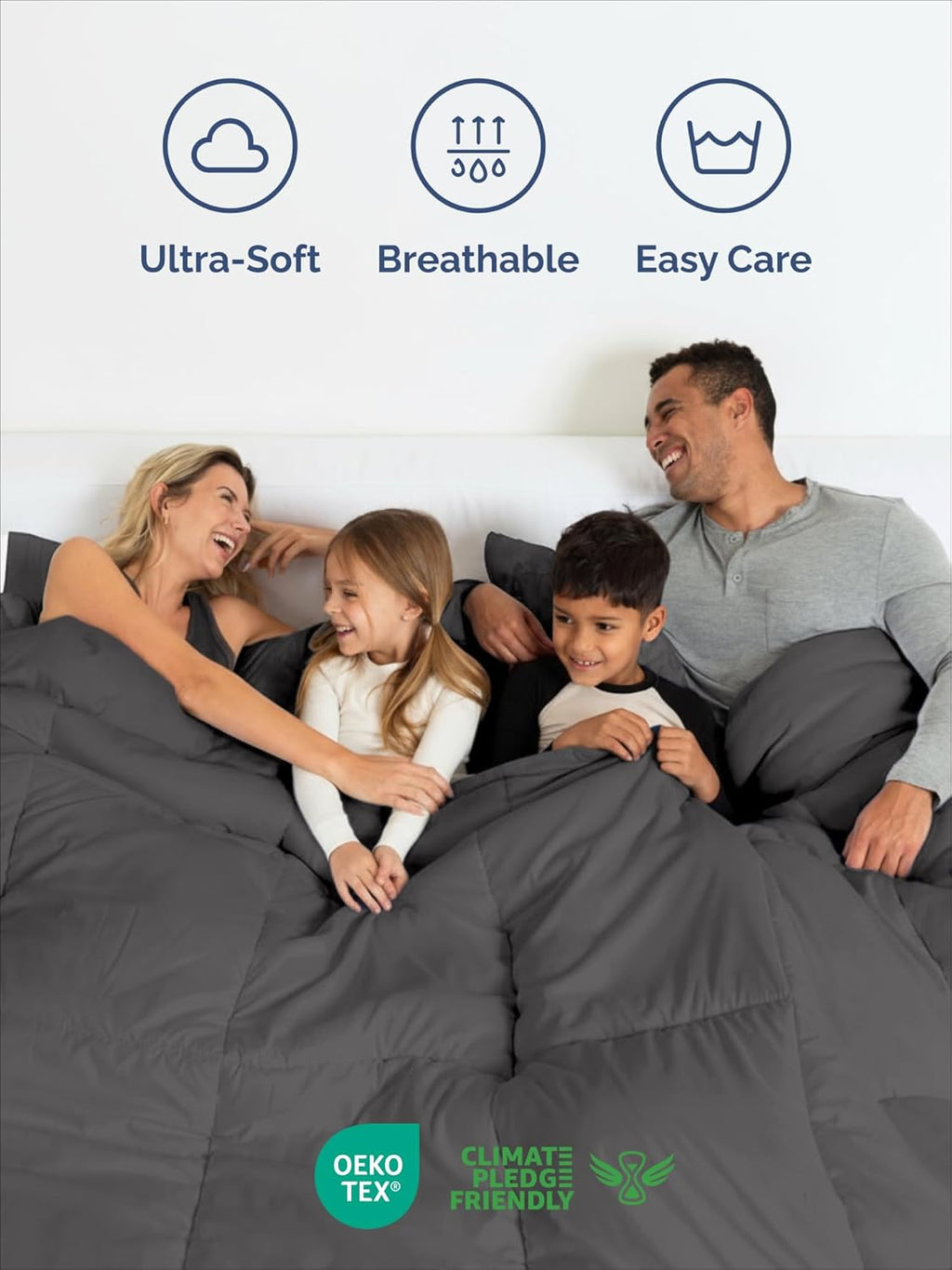 Queen Comforter Set - 3-Piece All-Season Bedding with Soft Quilted Comforter & 2 Pillow Shams - Dark Grey