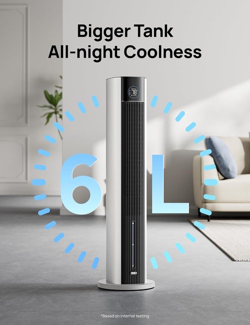 DREO Evaporative Air Cooler - 43" Oscillating Fan with APP Control & Ice Packs | 4 Speeds, 12H Timer, White