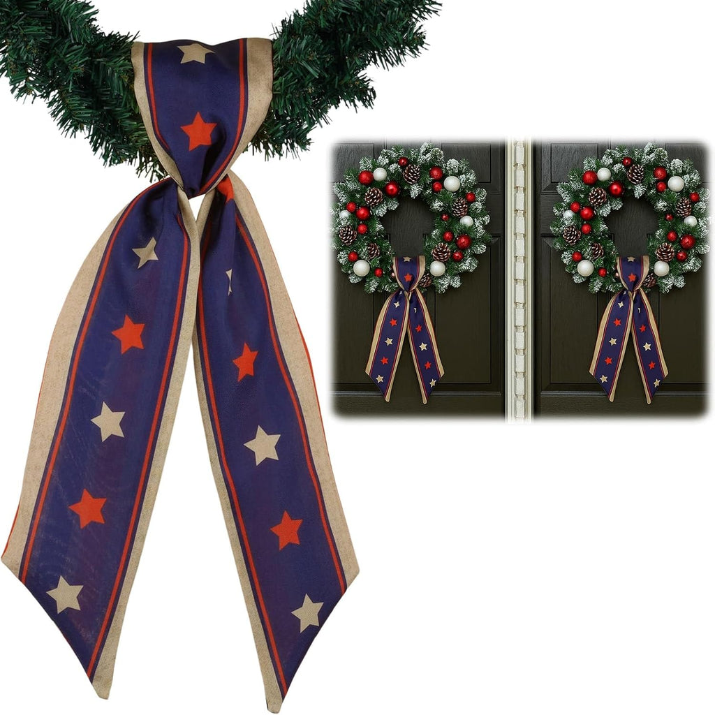 YKW Patriotic Wreath Sash - Premium Multi-Layer Red, White & Blue Ribbon | 5" W x 56" L for 4th of July Decor