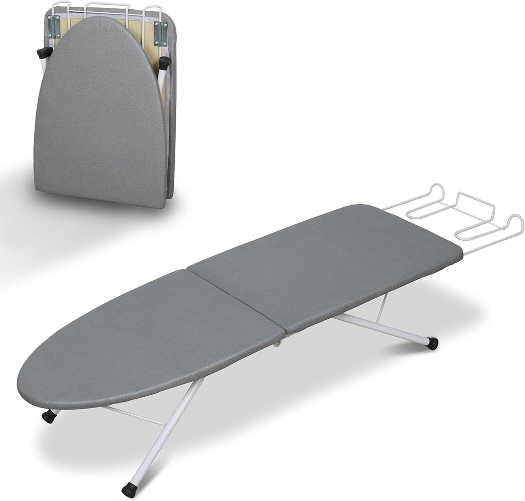 ZOES HOMEWARE Portable Ironing Board - Foldable Design with Heat Resistant Cover & Cotton Pad | 31.5"x11.8"x7", Grey