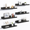 Upsimples Floating Wall Shelves - Set of 6 Decorative Wood Shelves for Bedroom, Living Room, Kitchen | Black