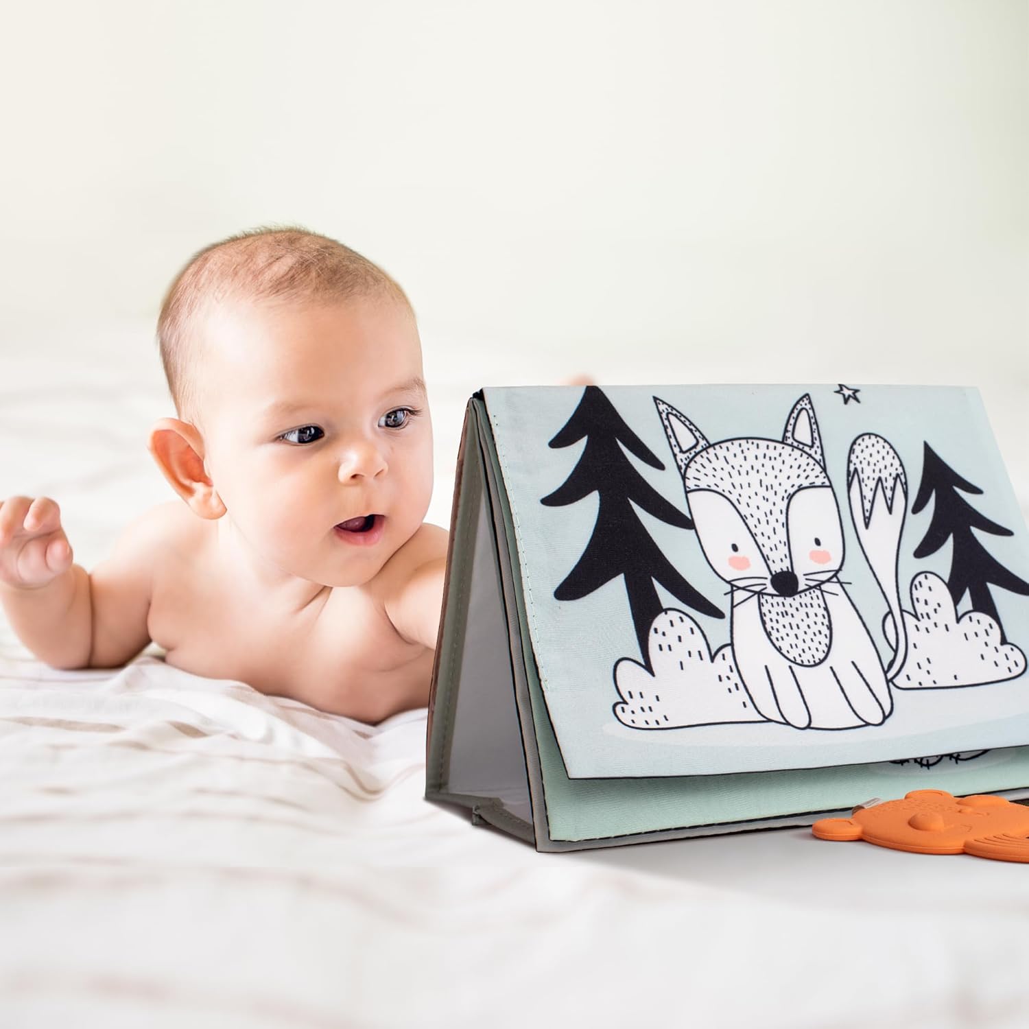 Skiennix Soft Tummy Time Book - High Contrast Montessori Toy with Baby Safe Mirror & Crinkle Filling | Ideal for Newborn Development