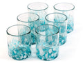 Handmade con Amor - 12 oz Hand Blown Mexican Drinking Glasses - Set of 6 tumblers, 11-13 fl oz each, Ocean Blue Confetti