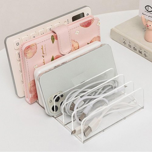 ArrErr 14 Slots Universal Multi Device Organizer Dock Space-Saving Acrylic Clear Multi Phone Stand Holder Divider for iPhone Portable External Hard Drive HDD Phone Cases External CD/DVD Drive