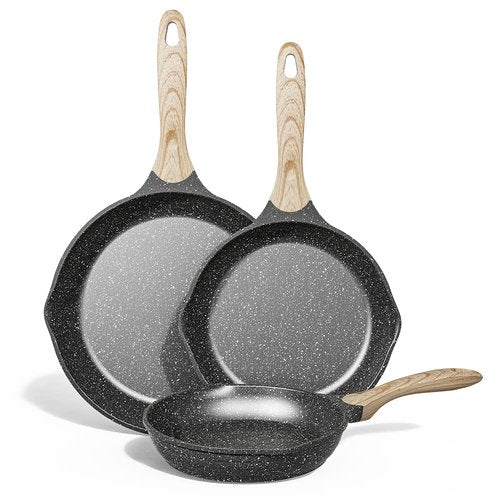 JEETEE Non Stick Frying Pan Set, Frying Pans Nonstick, Omelette Skillet with Soft Touch Handle, 3-Piece Cookware Set 8 Inch 9.5 Inch 11 Inch