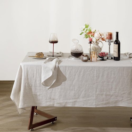 Talasily Linen Tablecloth 100% Pure Linen Table Cloth 60x84 Inches Rectangle Tablecloths Washable Cloths for Kitchen, Dining, Buffet Parties, Holidays, Picnic, Weddings and Restaurants-Natural Linen