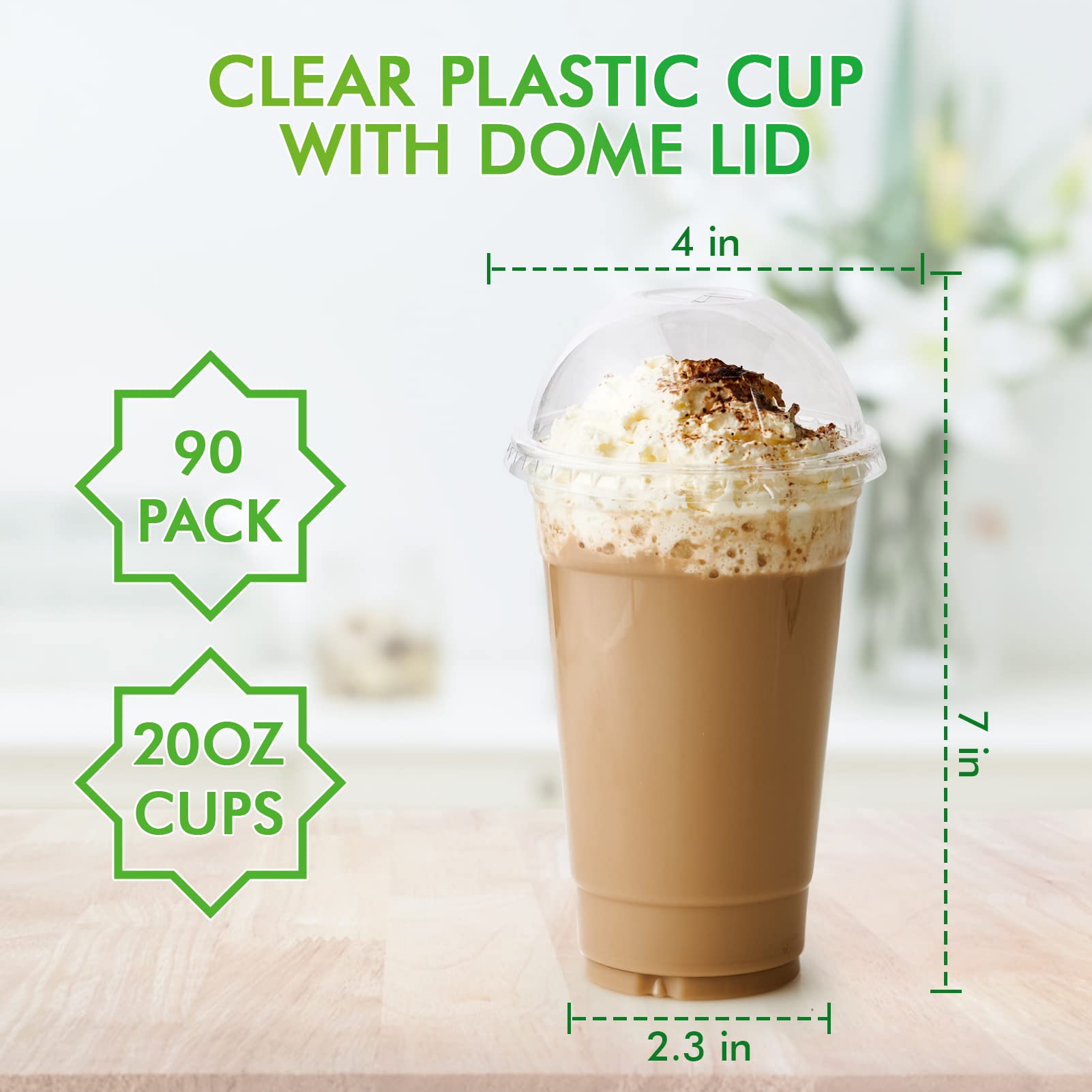 Lilymicky 90 Sets 20 oz Clear Plastic Cups with Dome Lids, 20 oz Disposable Plastic Drinking Parfait Cups for Ice Coffee, Smoothie, Frappuccino, Bubble Boba