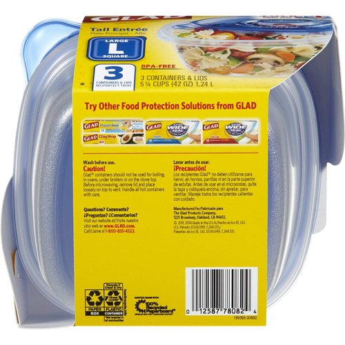 Glad Food Storage Containers - Tall Entrée Container - 42 Ounce - 3 Containers