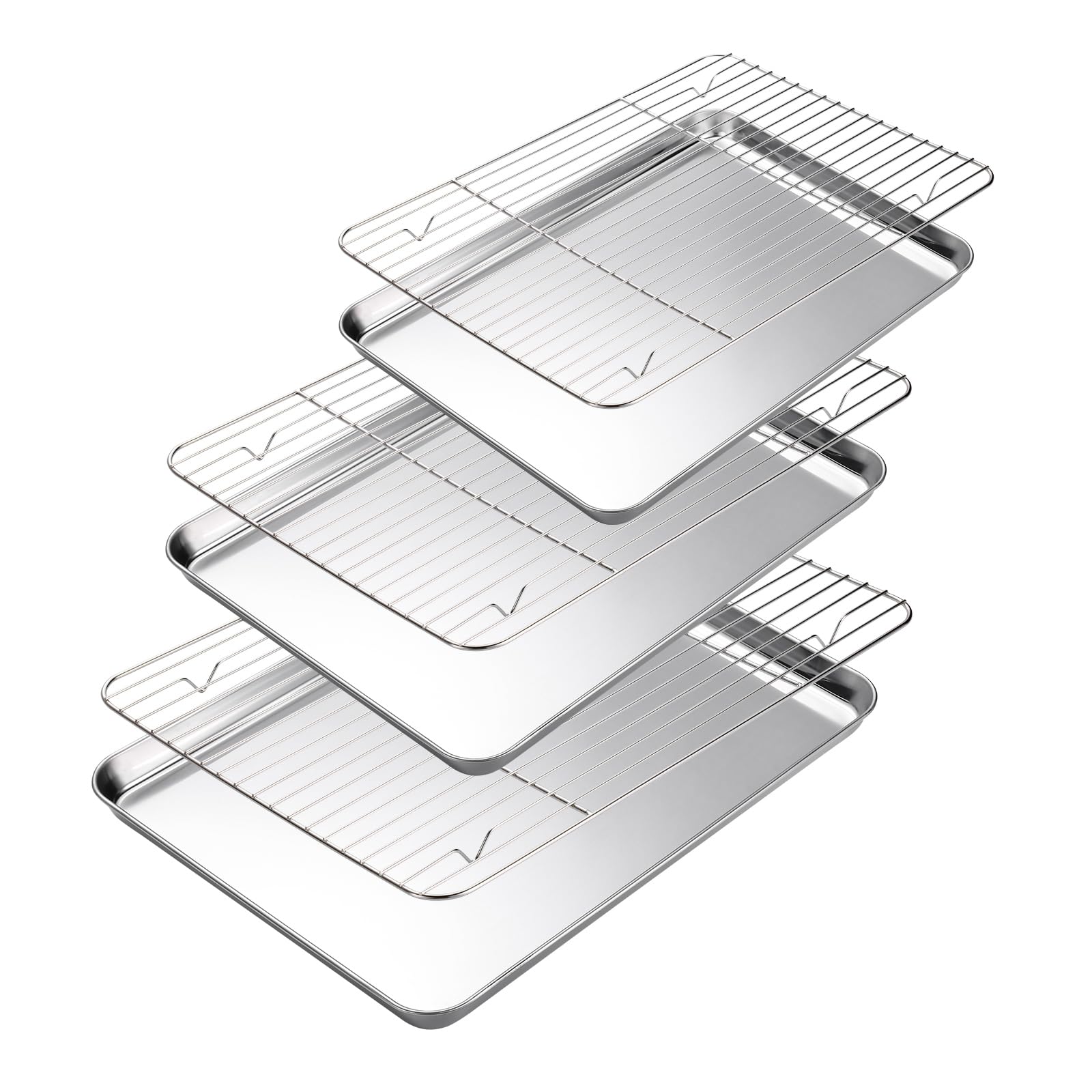 Amrules Baking Sheet with Cooling Rack Set of 6, 3 Premium Stainless Steel Cookie Sheets and 3 Wire Racks, Kitchen Nonstick Baking Pans Set Includes 3 Different Sizes, Heavy Duty Non Toxic
