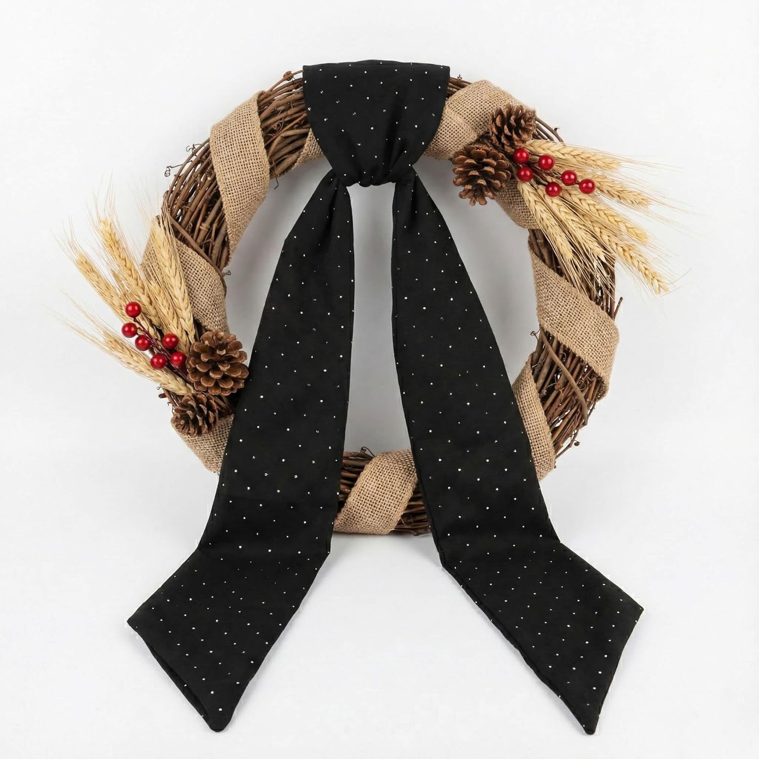 YKW Black Rhinestone Wreath Sash - 54x5 Inch Sparkle Ribbon for Christmas & Wedding Decor