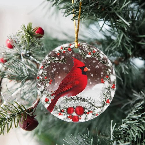 Oldchi Christmas Red Cardinal Ornaments, Ceramic Tree Decorations - Cardinal Bird Memorial Gifts Surrounded by Your Glory Ceramic Ornament - Best Gifts for Christmas