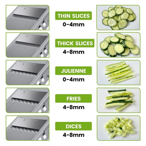 VEGGURU Safer Mandoline Food Slicer, Thickness Adjustable Vegetable Chopper, Onion Slicer Tomato Cutter Dicer, Multifunctional Kitchen Food Fruit